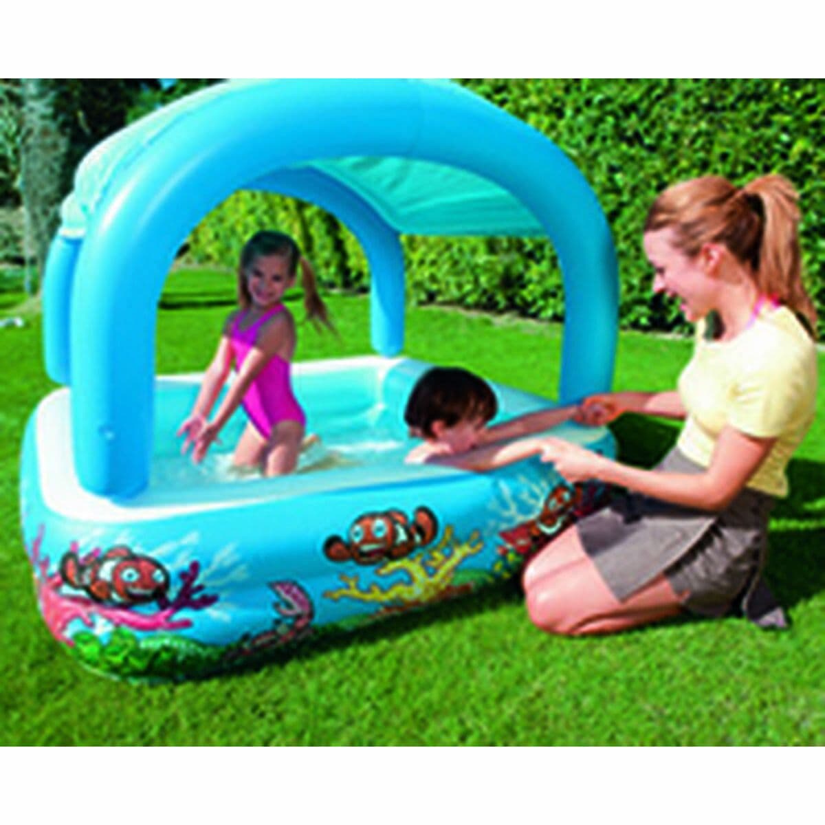Bestway Aufblasbarer Kinderpool Abnehmbares Dach 140x140x114 cm +2 Jahre Garten 52192 - Thumbnail 5