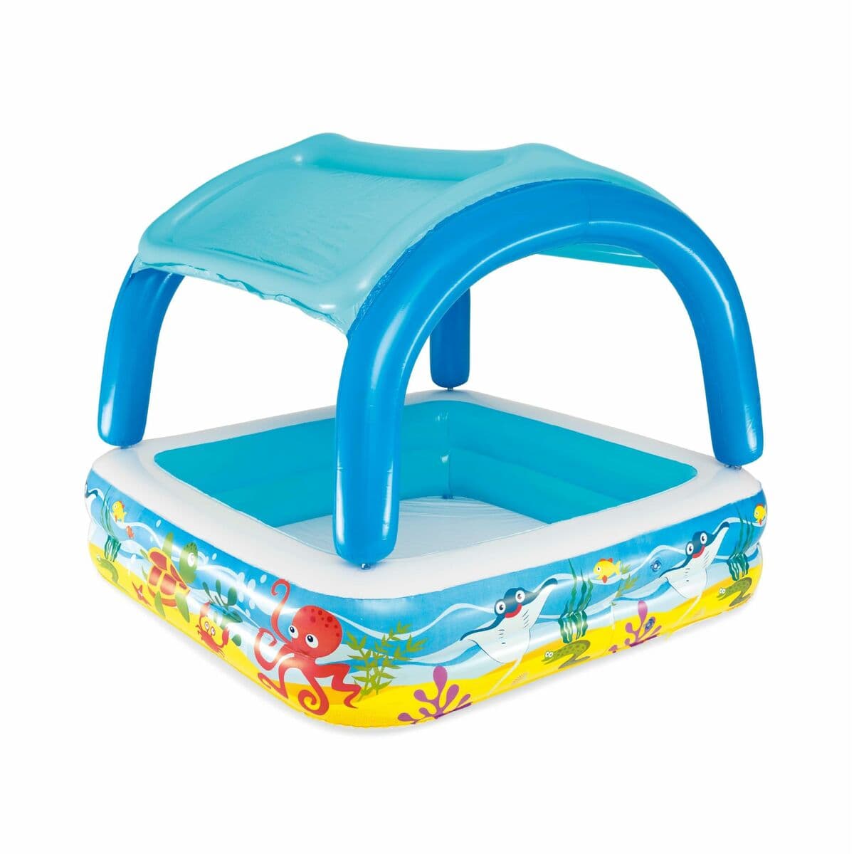 Bestway Aufblasbarer Kinderpool Abnehmbares Dach 140x140x114 cm +2 Jahre Garten 52192 - Thumbnail 4