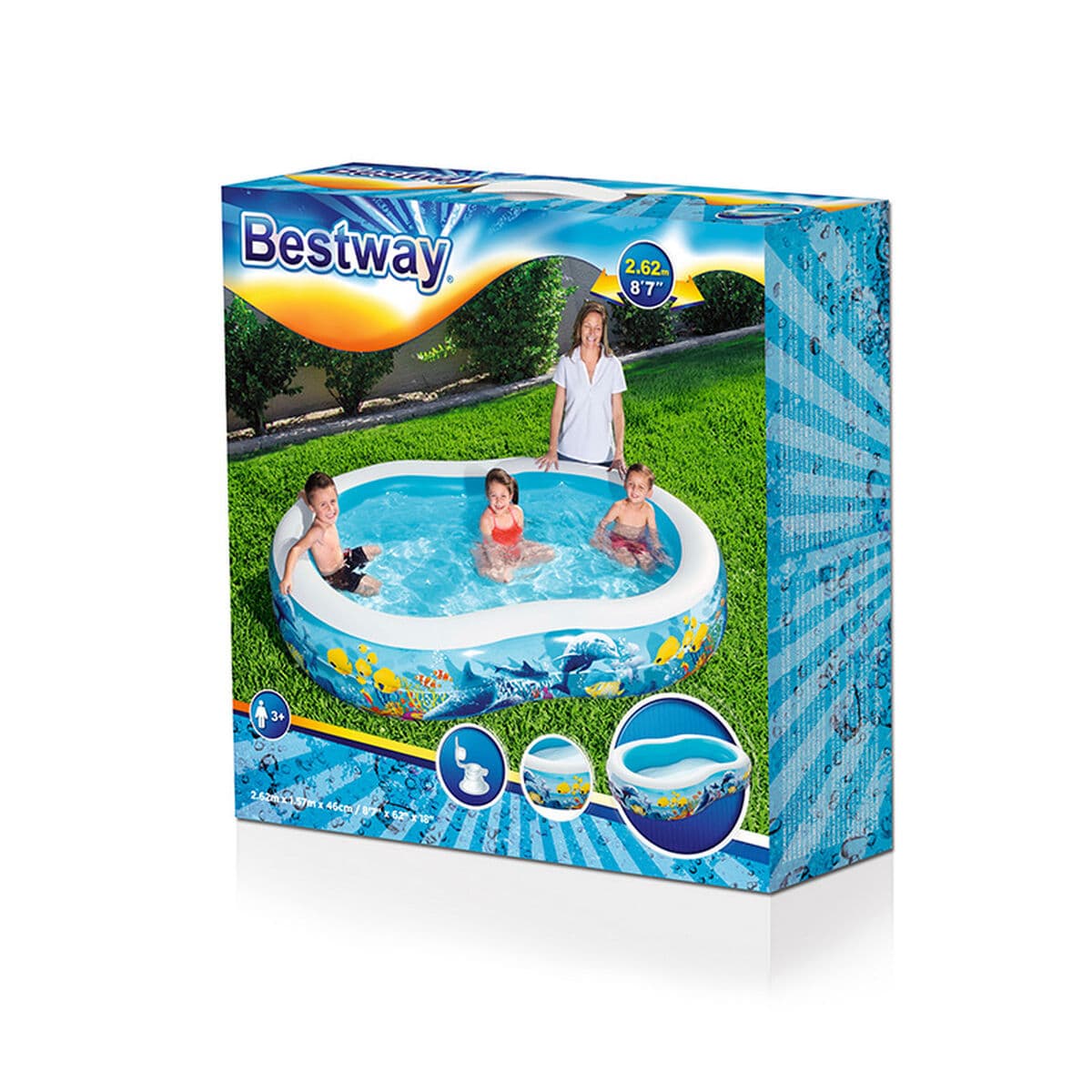 Bestway aufblasbares Pool 2 Kammern Meeresboden 262x157x46 cm +3 Jahre Garten 54118 - Thumbnail 2