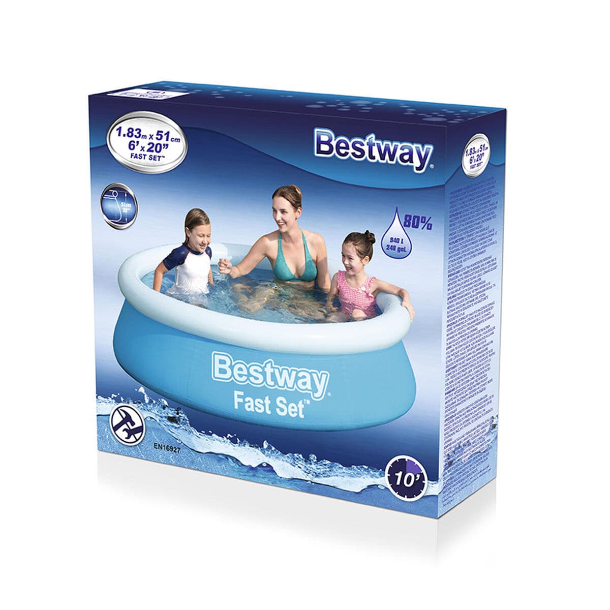 Bestway Aufblasbares Schwimmbecken für Erwachsene Ring 183x51 cm Garten 57392 - Thumbnail 2