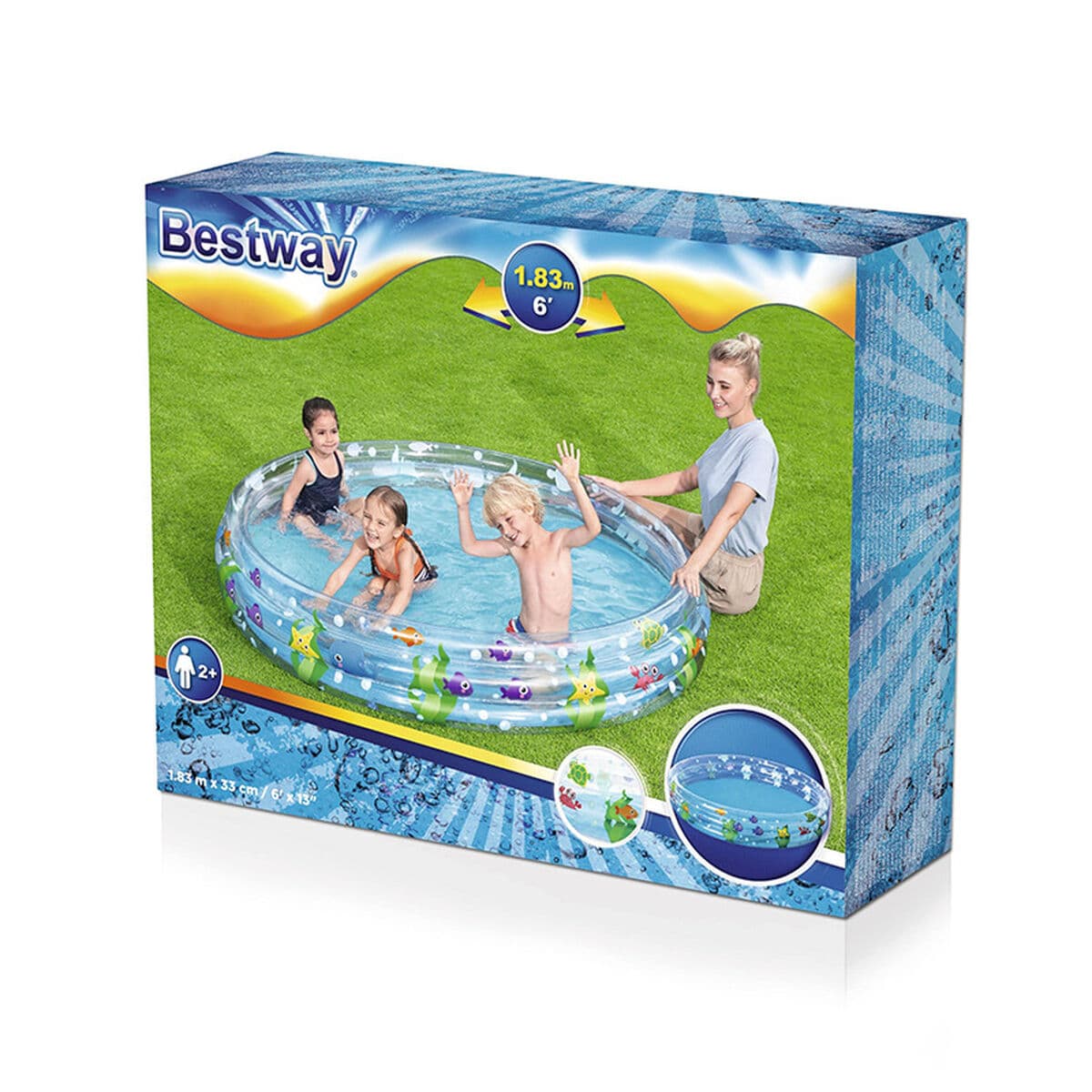 Bestway Kinder Aufblasbarer Pool 3 Ringe Transparent Meeresleben 183x33 cm +2 Jahre Garten 51005 - Thumbnail 2