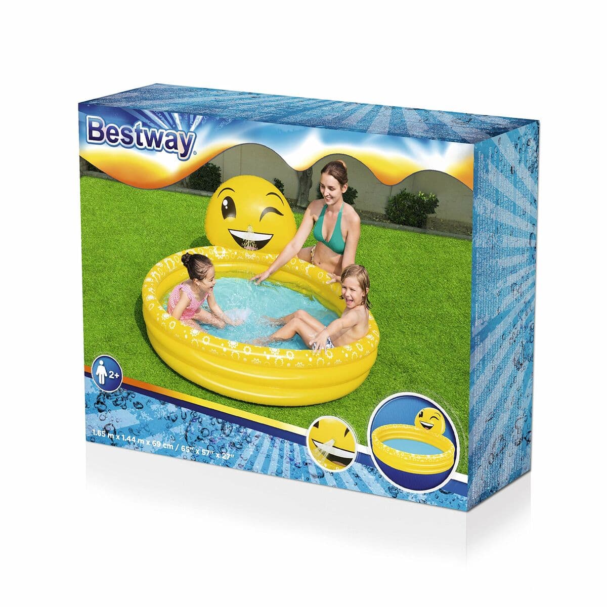 Bestway Aufblasbares Kinderbecken Lächelnder Wasserstrahl 165x144x69 cm +2 Jahre Garten 53081 - Thumbnail 5