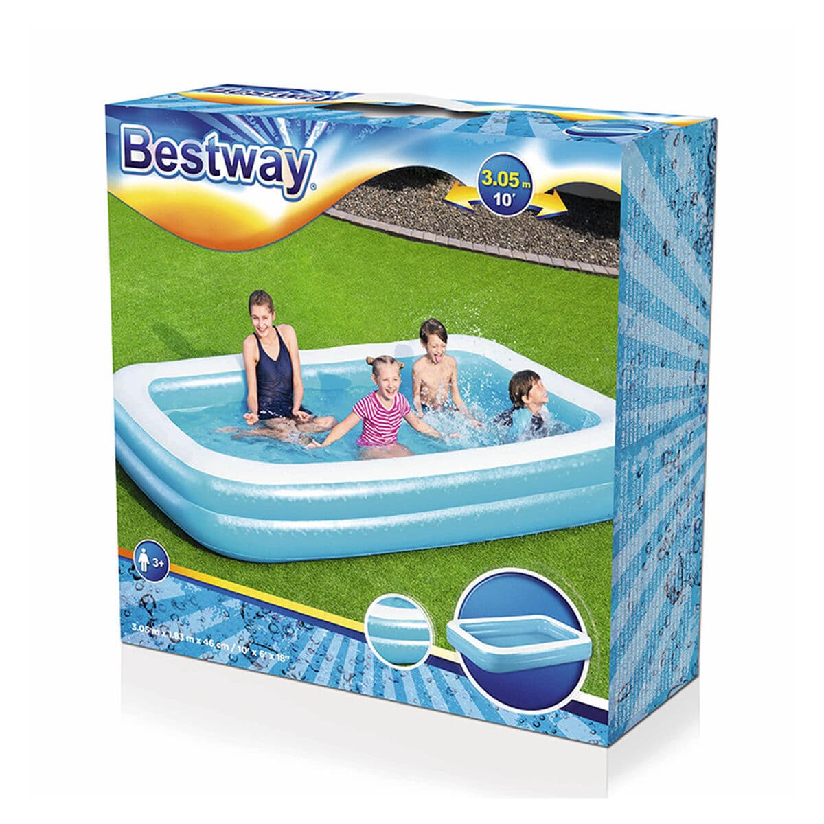 Bestway Aufblasbarer Pool 2 Kammern Rechteckig 305x183x46 cm +3 Jahre Garten 54150 - Thumbnail 2