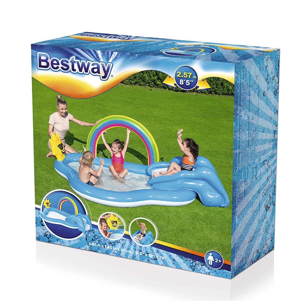 Bestway Aufblasbarer Pool Regenbogen Spielplatz 257x145x91 cm +2 Jahre Garten 53092 - Thumbnail 2