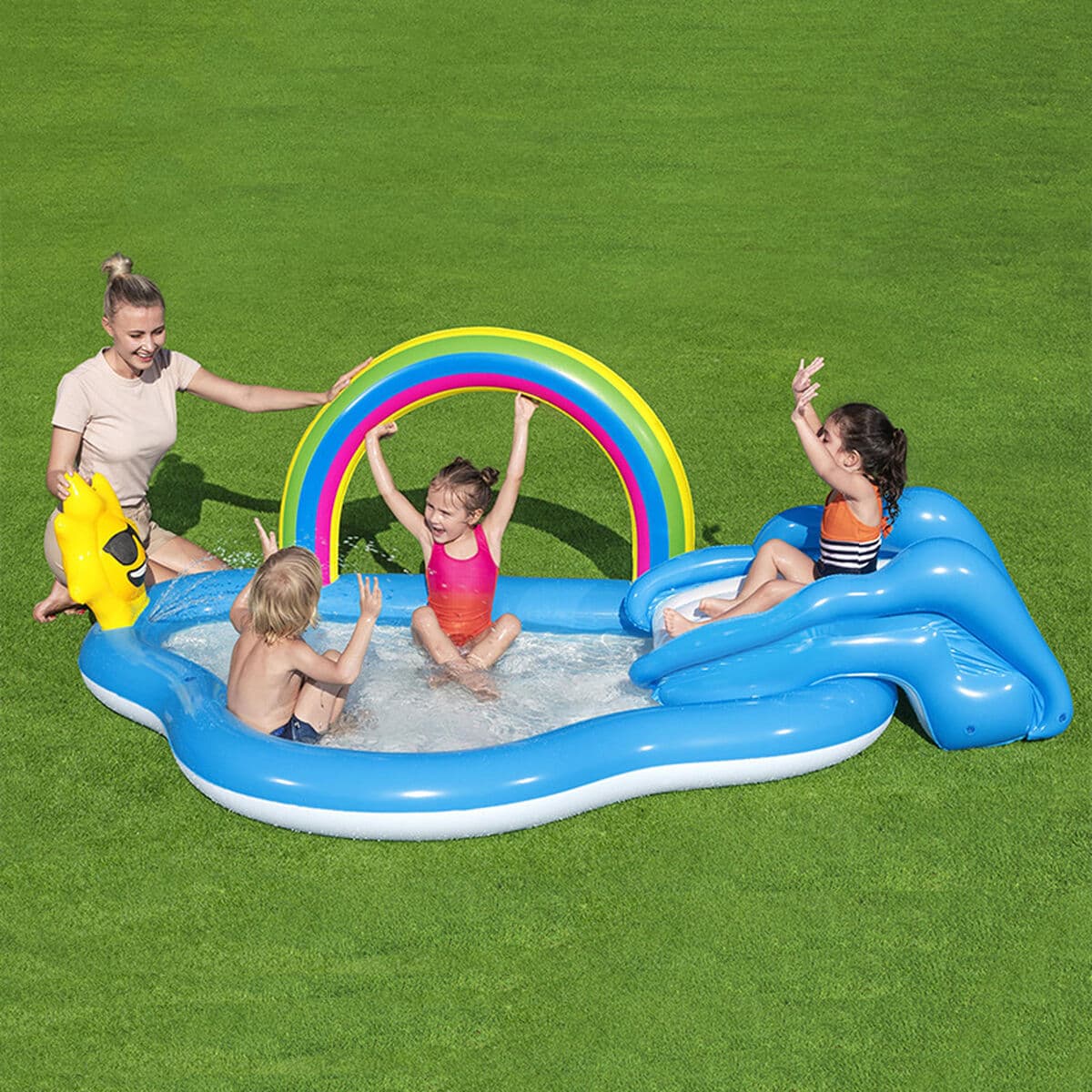 Bestway Aufblasbarer Pool Regenbogen Spielplatz 257x145x91 cm +2 Jahre Garten 53092 - Thumbnail 3