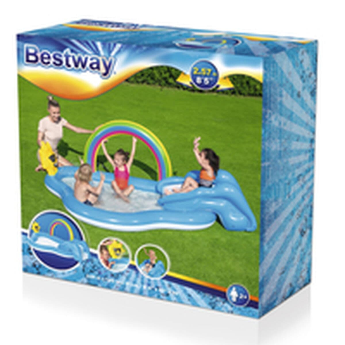 Bestway Aufblasbarer Pool Regenbogen Spielplatz 257x145x91 cm +2 Jahre Garten 53092 - Thumbnail 5