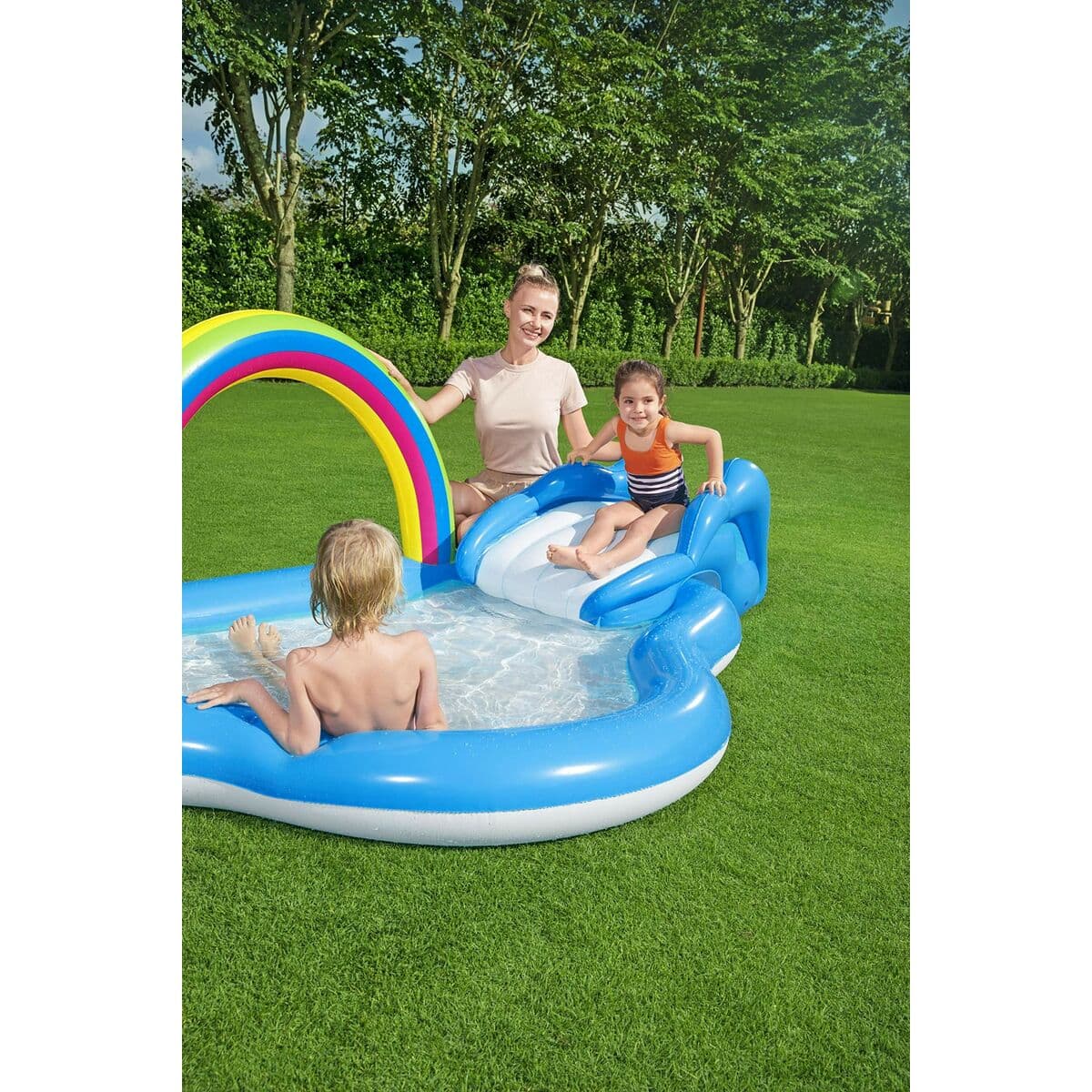 Bestway Aufblasbarer Pool Regenbogen Spielplatz 257x145x91 cm +2 Jahre Garten 53092 - Thumbnail 6
