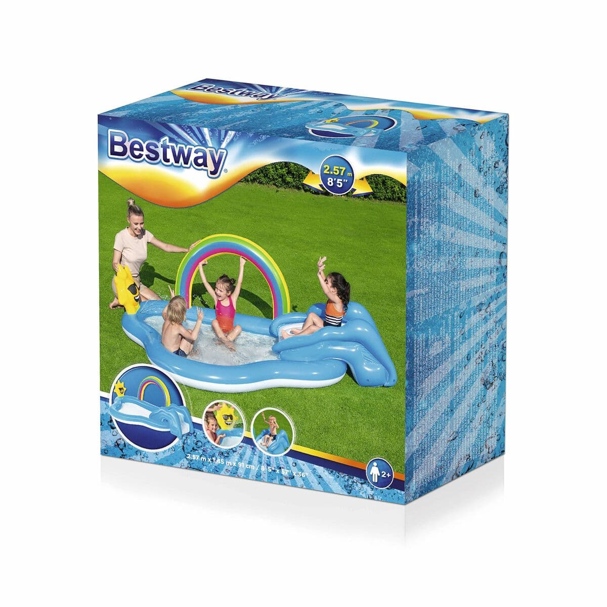 Bestway Aufblasbarer Pool Regenbogen Spielplatz 257x145x91 cm +2 Jahre Garten 53092 - Thumbnail 7