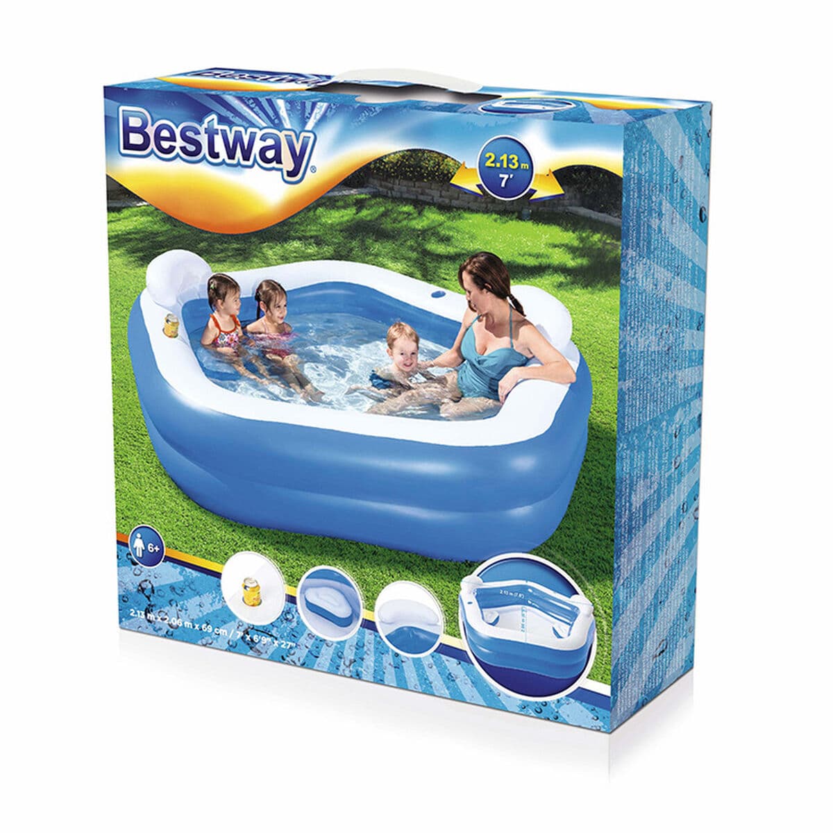 Bestway Aufblasbares Zweikammer-Schwimmbecken Family 213x206x69 cm +6 Jahre Garten 54153 - Thumbnail 3