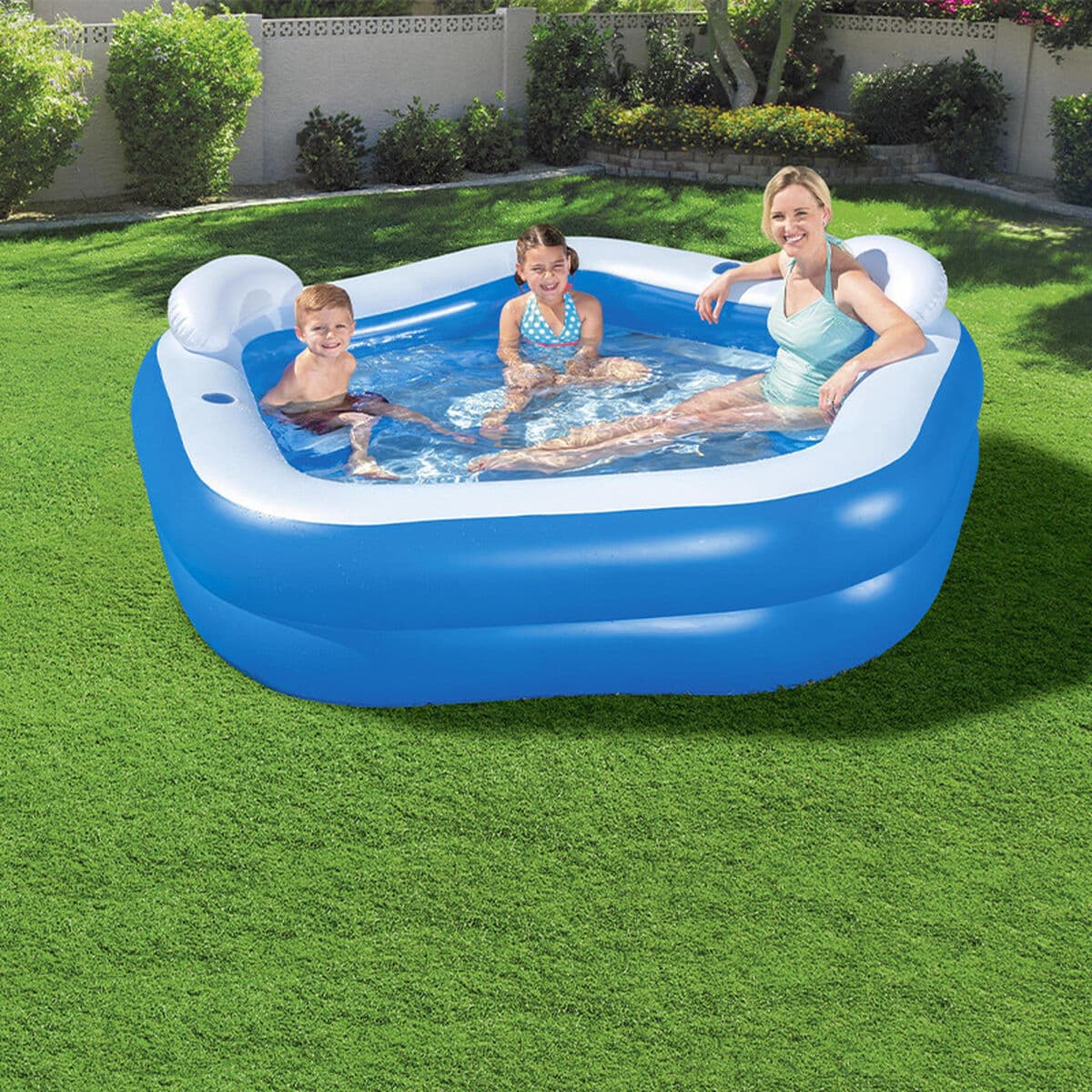 Bestway Aufblasbares Zweikammer-Schwimmbecken Family 213x206x69 cm +6 Jahre Garten 54153 - Thumbnail 4
