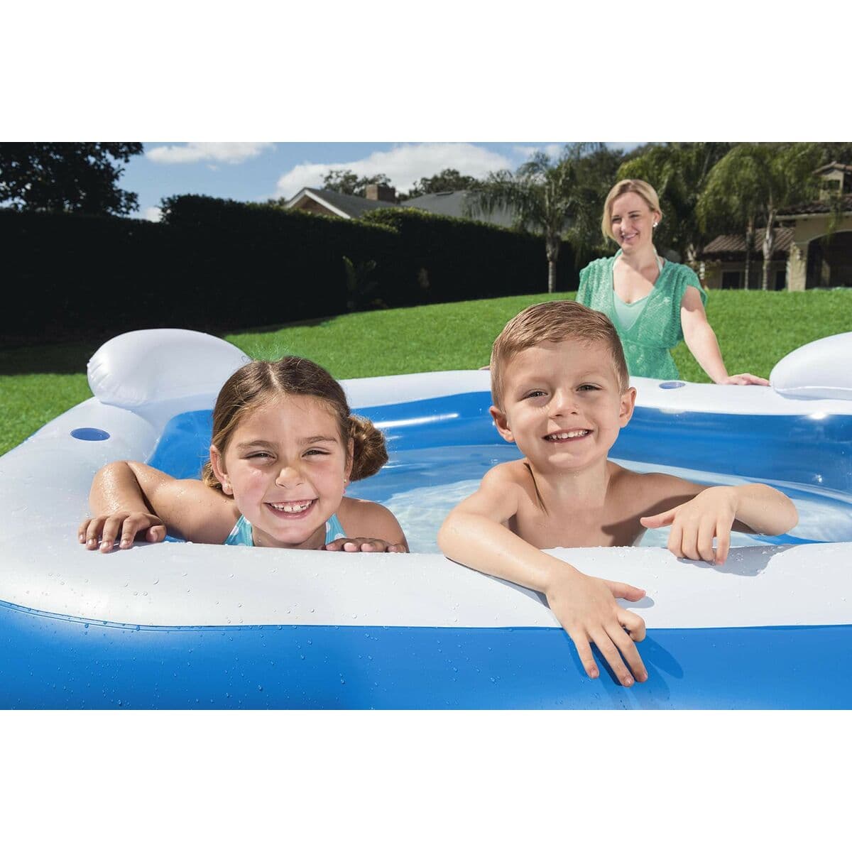 Bestway Aufblasbares Zweikammer-Schwimmbecken Family 213x206x69 cm +6 Jahre Garten 54153 - Thumbnail 8