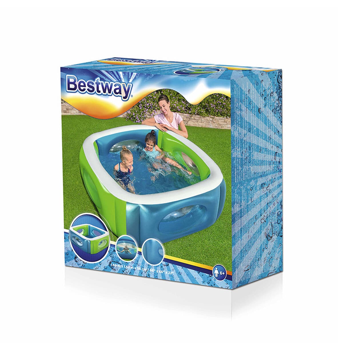 Bestway Aufblasbarer Pool mit Fenstern 168x168x56 cm +6 Jahre Garten 51132 - Thumbnail 2