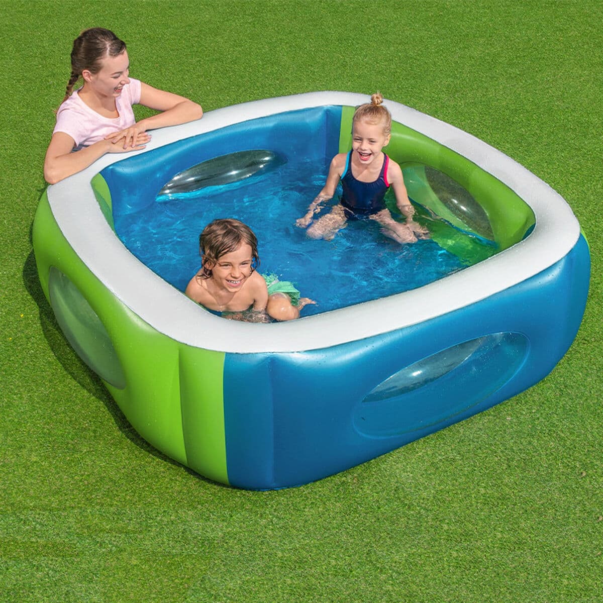 Bestway Aufblasbarer Pool mit Fenstern 168x168x56 cm +6 Jahre Garten 51132 - Thumbnail 3
