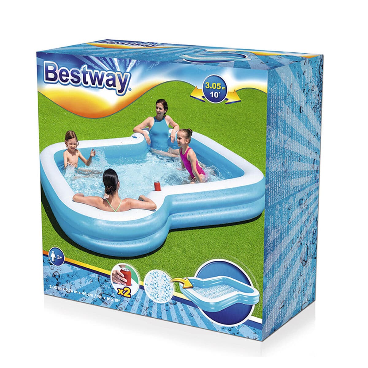 Bestway Aufblasbares Pool 2 Kammern Family 305x274x46 cm +3 Jahre Garten 54321 - Thumbnail 2