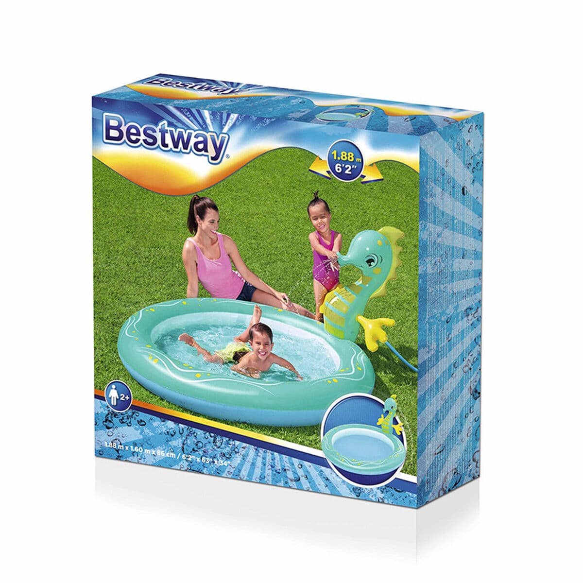Bestway Aufblasbares Kinderbecken Düsenpferd 188x160x86 cm +2 Jahre Garten 53114 - Thumbnail 2
