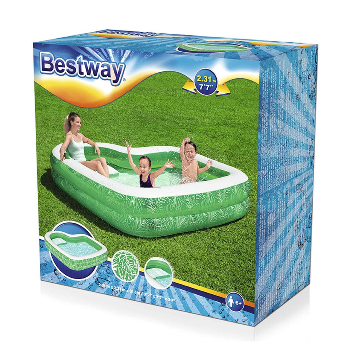 Bestway Aufblasbarer Pool 2 Kammern Tropical 231x231x51 cm +6 Jahre Garten 54336 - Thumbnail 2