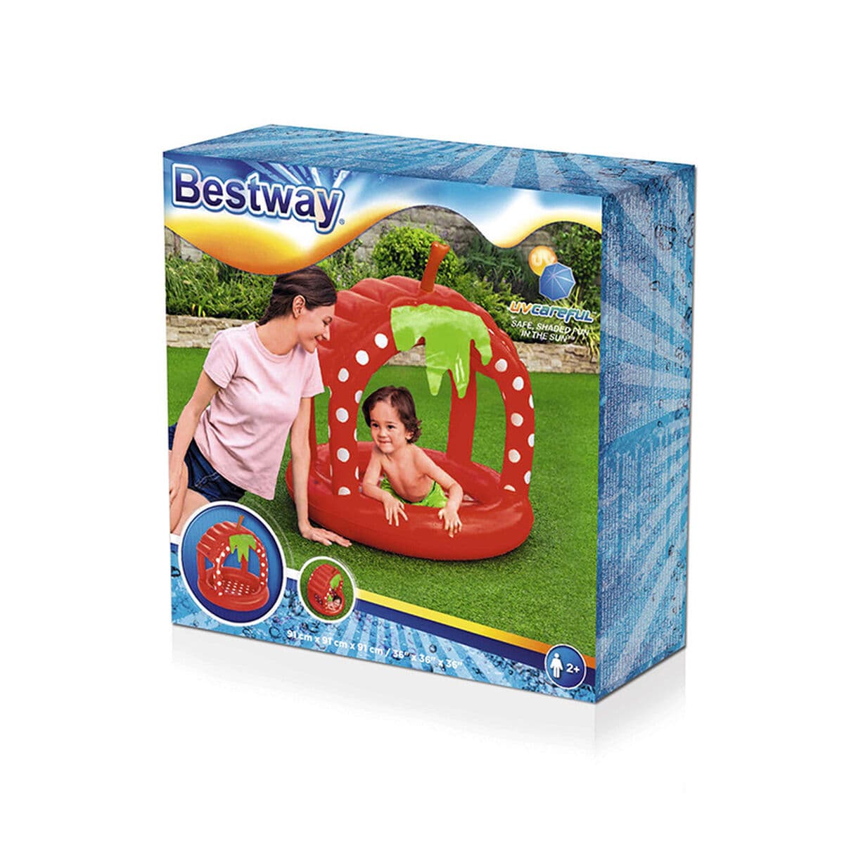 Bestway Aufblasbares Kinderpool mit Dach Gepolsterter Boden 91x91x91 cm +2 Jahre Garten 52387 - Thumbnail 2