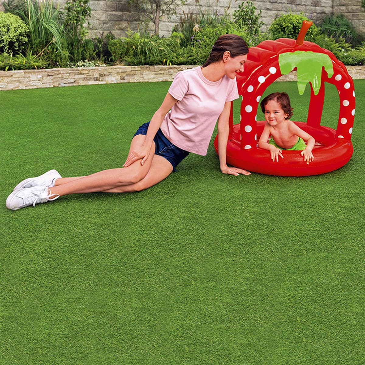 Bestway Aufblasbares Kinderpool mit Dach Gepolsterter Boden 91x91x91 cm +2 Jahre Garten 52387 - Thumbnail 3