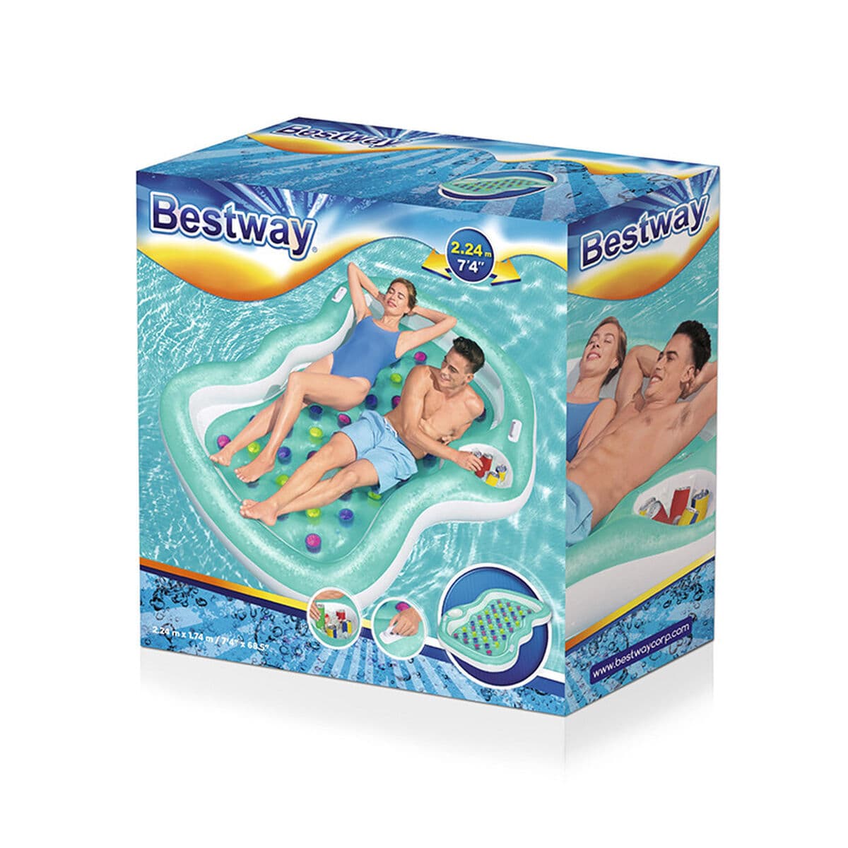 Bestway Doppel-Luftmatratze Becher mit Kühler 224x174 cm Strand und Pool 43045 - Thumbnail 2