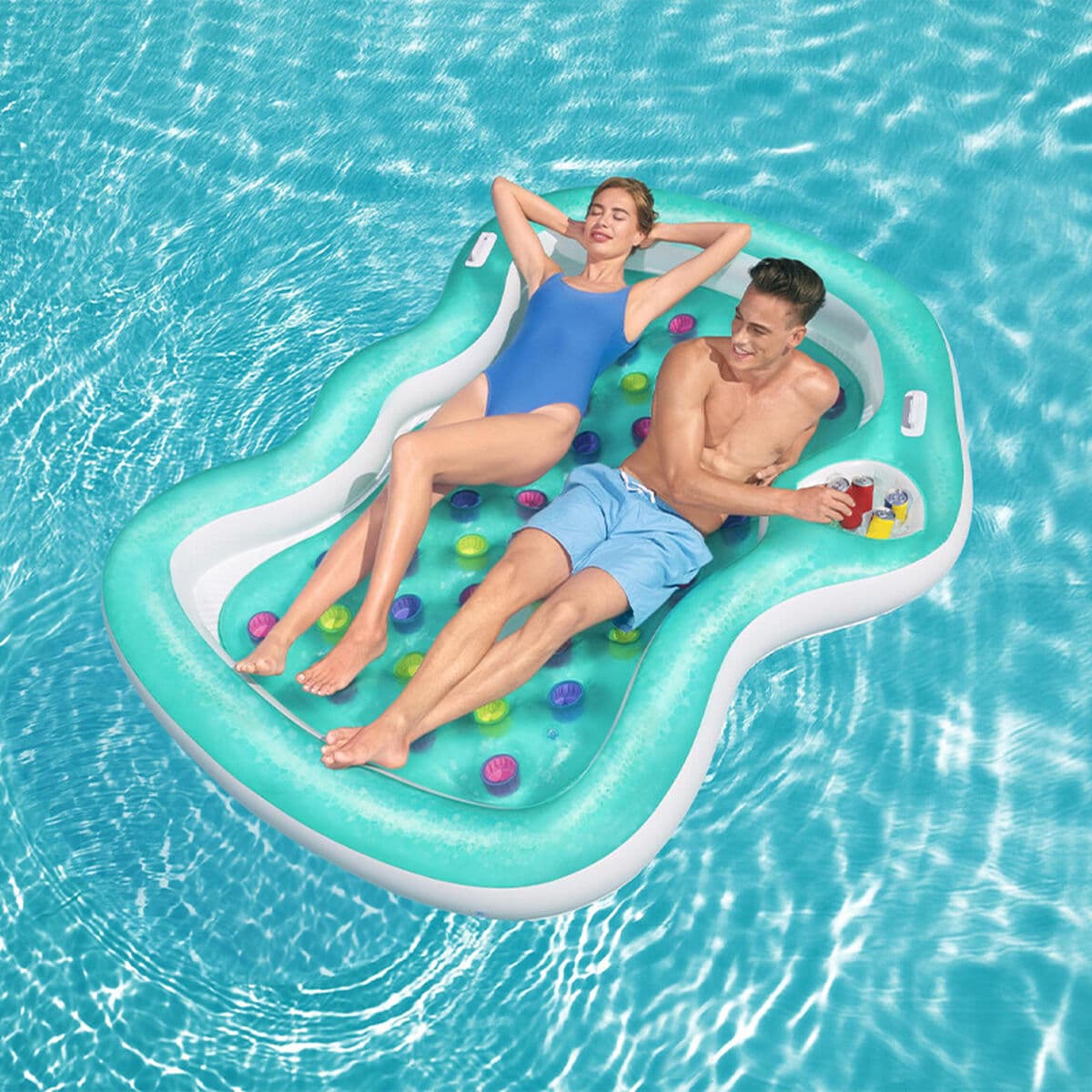 Bestway Doppel-Luftmatratze Becher mit Kühler 224x174 cm Strand und Pool 43045 - Thumbnail 3