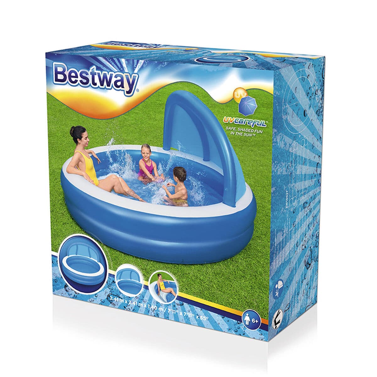 Bestway aufblasbarer Pool 2 Kammern Sonnenschutz 241x241x140 cm +6 Jahre Garten 54337 - Thumbnail 2