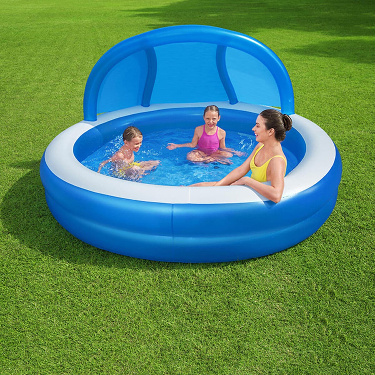 Bestway aufblasbarer Pool 2 Kammern Sonnenschutz 241x241x140 cm +6 Jahre Garten 54337 - Thumbnail 3