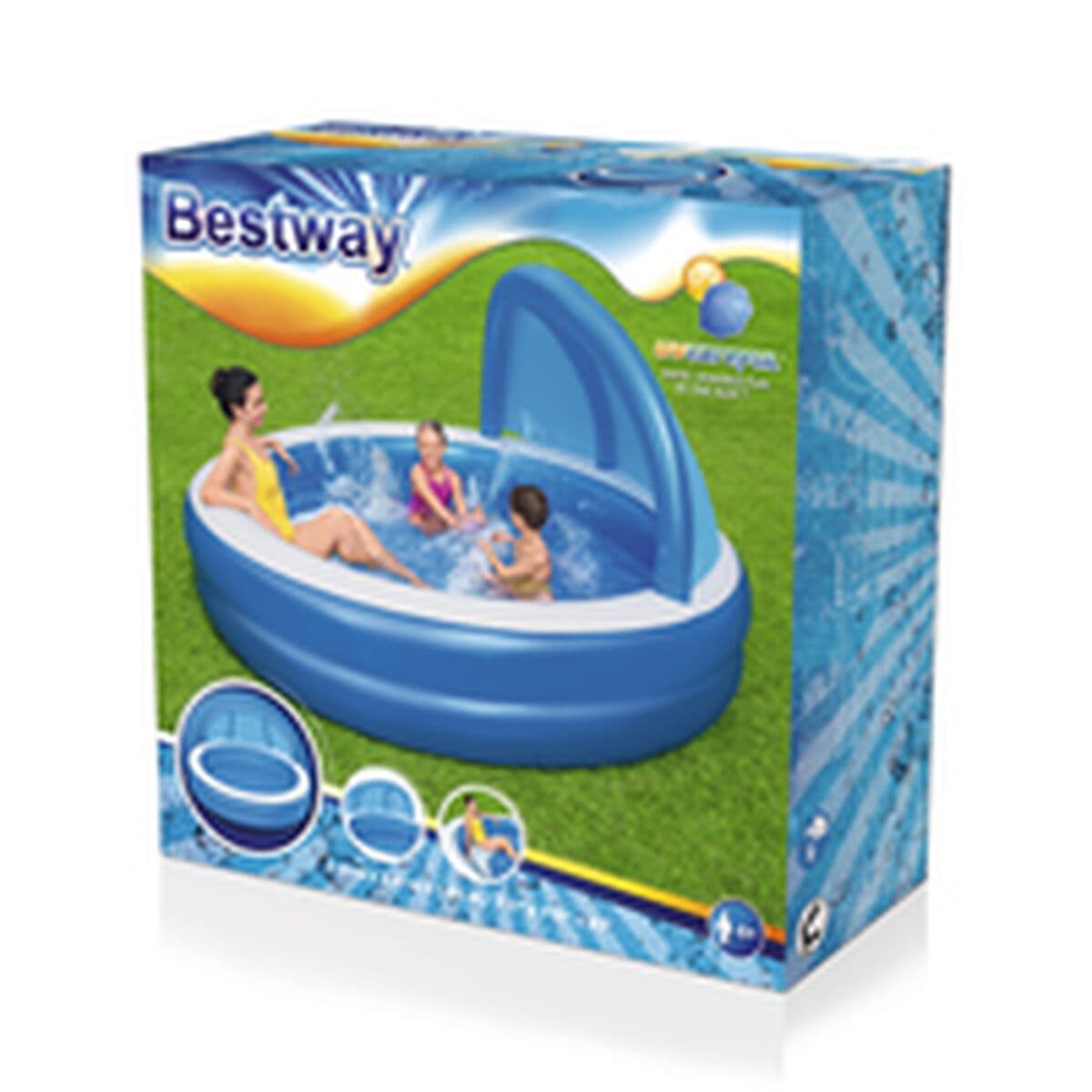 Bestway aufblasbarer Pool 2 Kammern Sonnenschutz 241x241x140 cm +6 Jahre Garten 54337 - Thumbnail 8