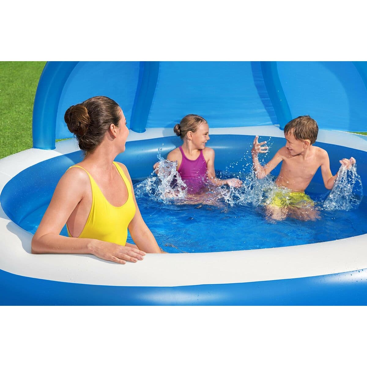Bestway aufblasbarer Pool 2 Kammern Sonnenschutz 241x241x140 cm +6 Jahre Garten 54337 - Thumbnail 7