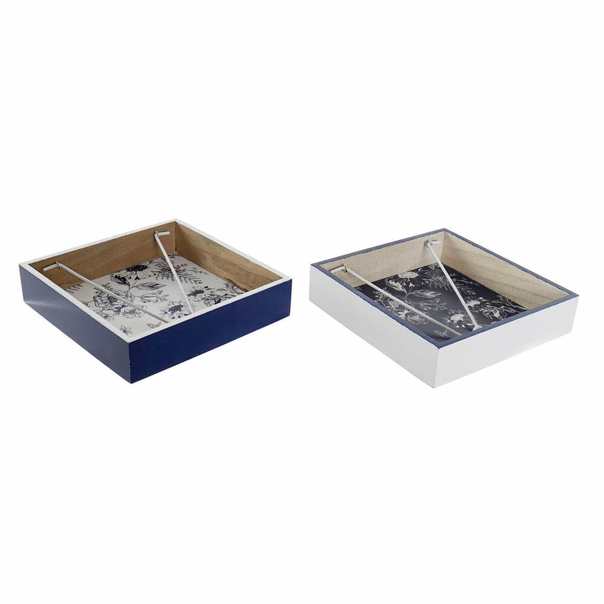 Serviettenring DKD Home Decor Metall Weiß Marineblau Holz MDF (2 pcs)