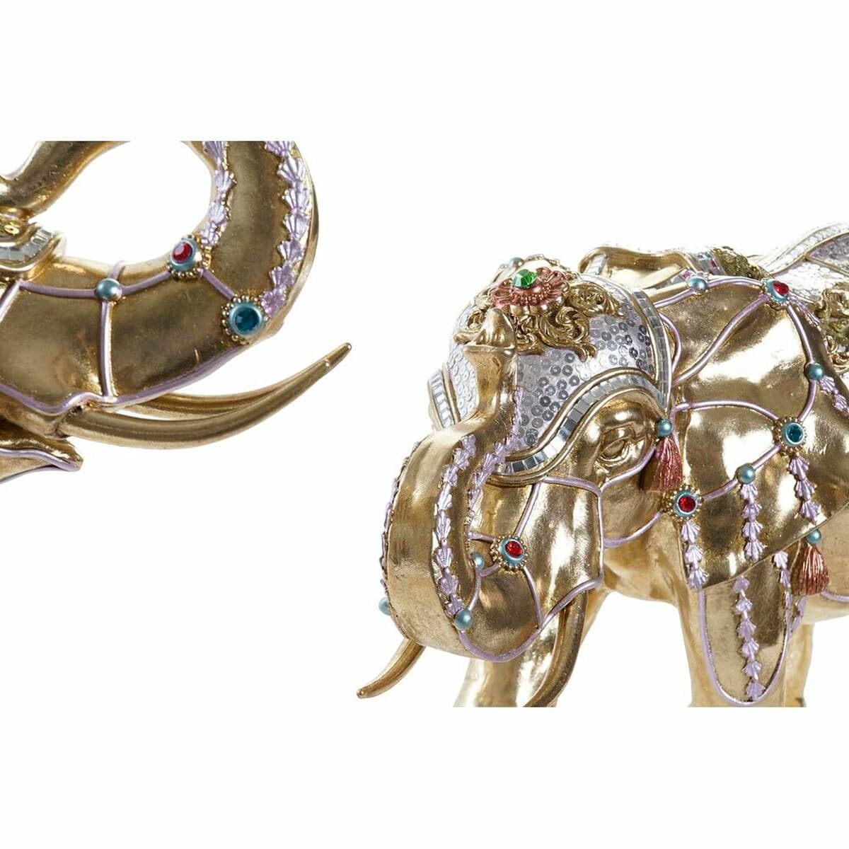 Deko-Figur DKD Home Decor Elefant Gold Harz Bunt Kolonial (45,5 x 20 x 35 cm) (2 Stück) - Thumbnail 2