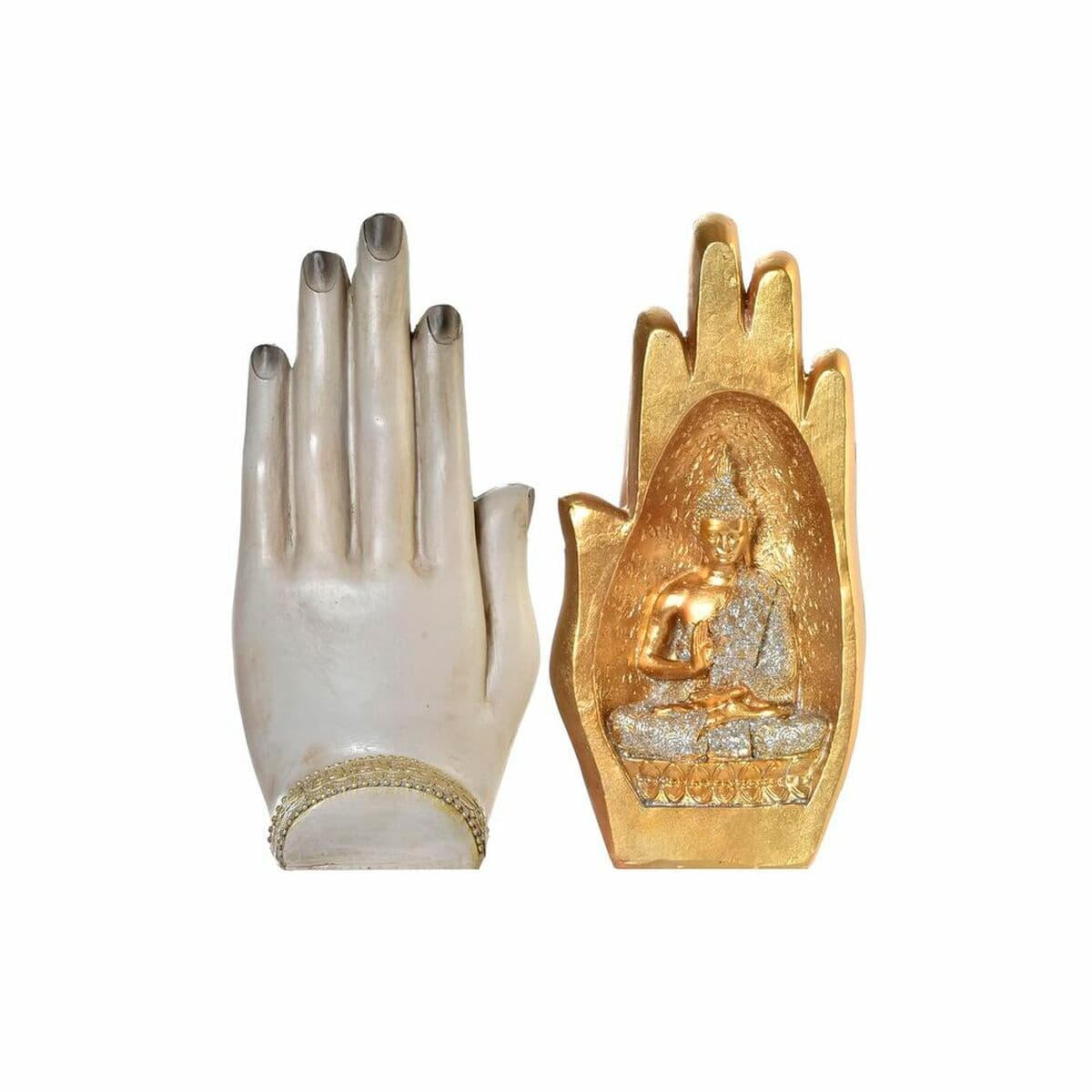 Deko-Figur DKD Home Decor Antiker Finish Grau Gold Buddha Harz Orientalisch (10 x 7,2 x 20,9 cm) (2 Stück) - Thumbnail 2