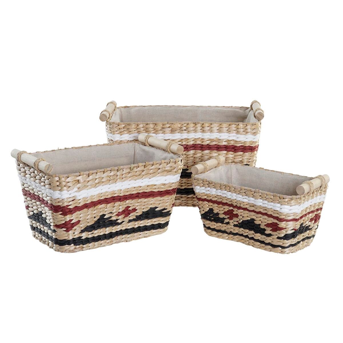 Korb-Set DKD Home Decor Weiß Schwarz Granatrot natürlich Naturfaser 39 x 27 x 24 cm 3 Stücke - Thumbnail 2