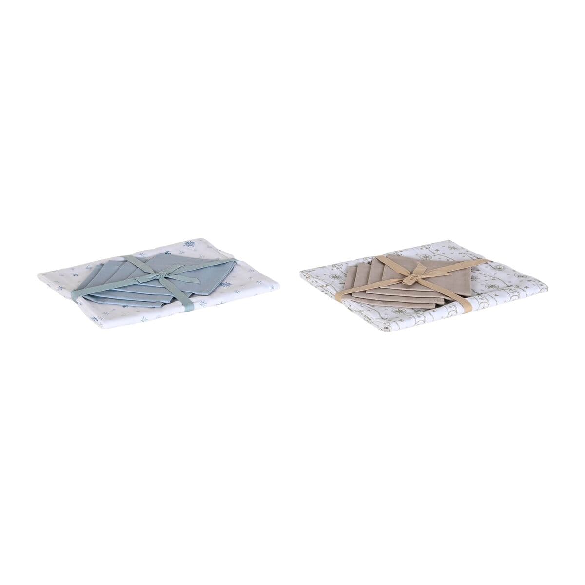 Tischdecke und Servietten DKD Home Decor 150 x 150 x 0,5 cm Blau Braun Weiß (2 Stück) - Thumbnail 3