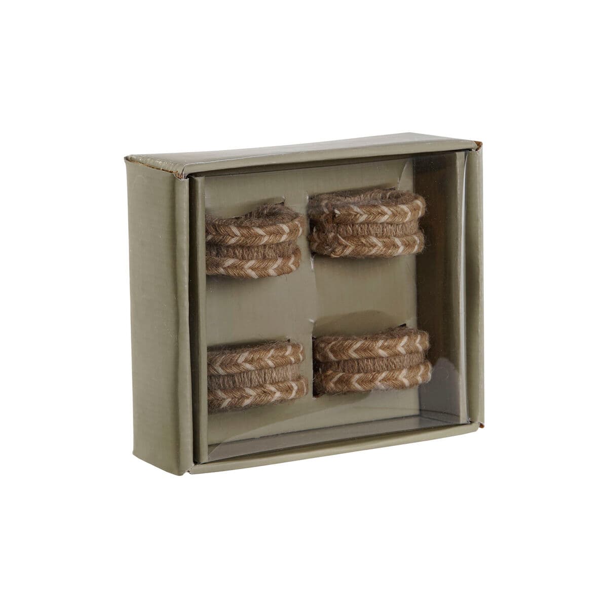 Serviettenring DKD Home Decor natürlich Jute Mango-Holz 6 x 3 x 6 cm 4 Stücke - Thumbnail 4