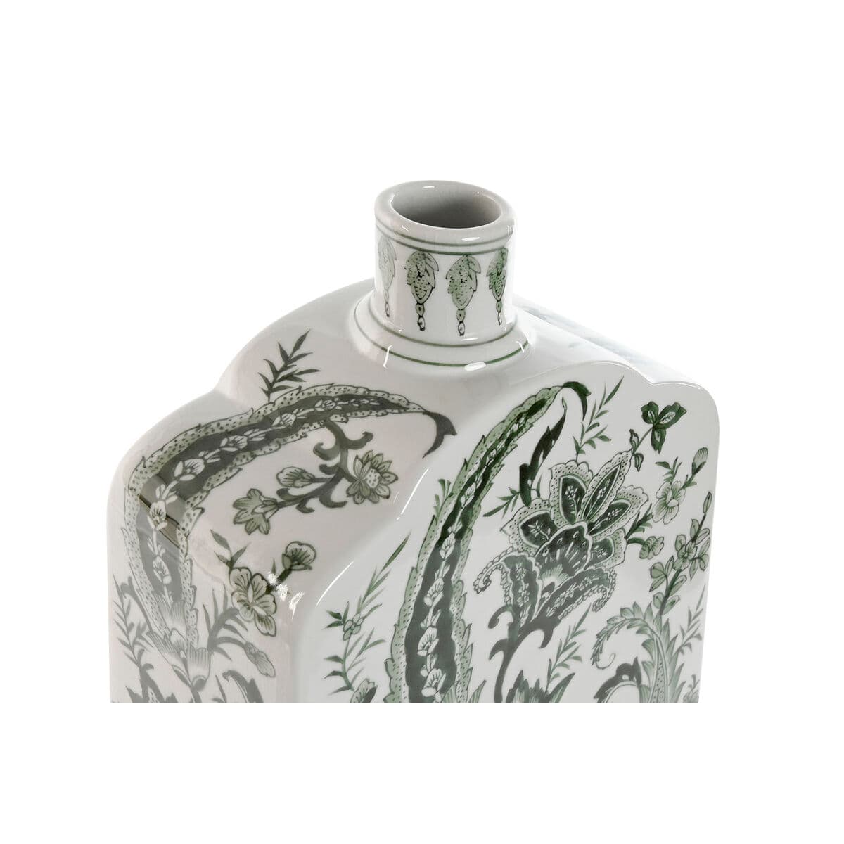 Vase Home ESPRIT Weiß grün Porzellan Pflanzenblatt 21 x 10 x 48 cm - Thumbnail 2