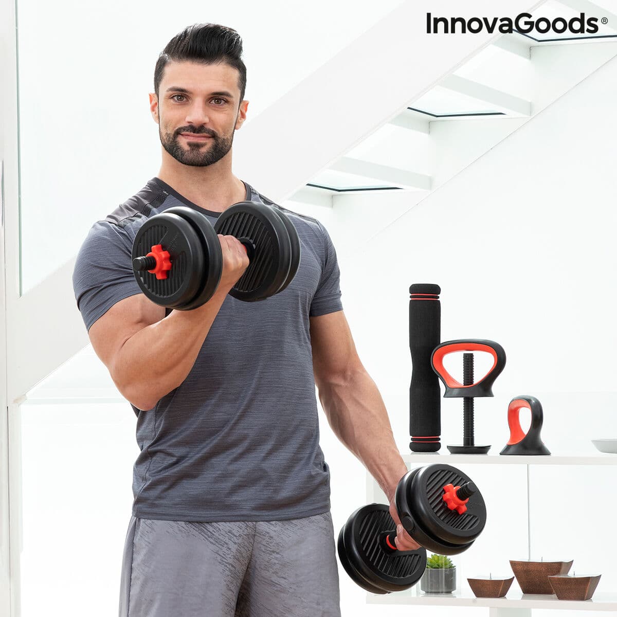 6 in 1 Verstellbarer Hantelsatz mit Trainingsanleitung Sixfit InnovaGoods   Eisen (Restauriert B) - Thumbnail 3