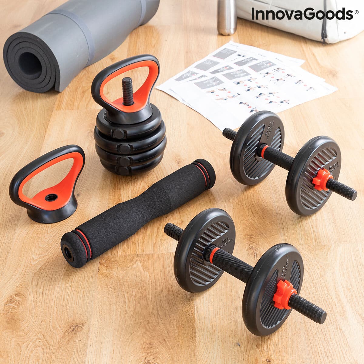 6 in 1 Verstellbarer Hantelsatz mit Trainingsanleitung Sixfit InnovaGoods   Eisen (Restauriert B) - Thumbnail 5