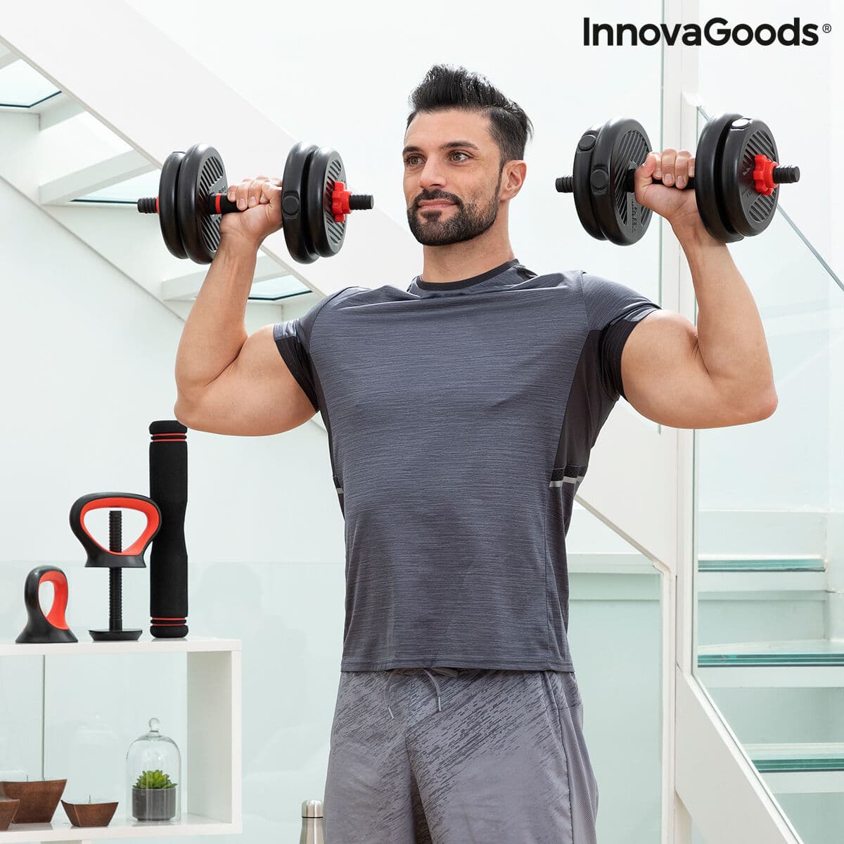 6 in 1 Verstellbarer Hantelsatz mit Trainingsanleitung Sixfit InnovaGoods   Eisen (Restauriert B) - Thumbnail 6