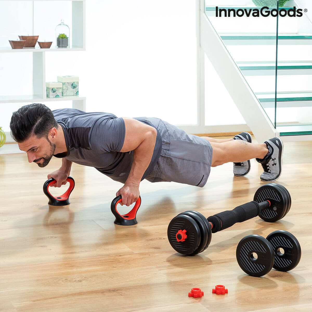 6 in 1 Verstellbarer Hantelsatz mit Trainingsanleitung Sixfit InnovaGoods   Eisen (Restauriert B) - Thumbnail 7