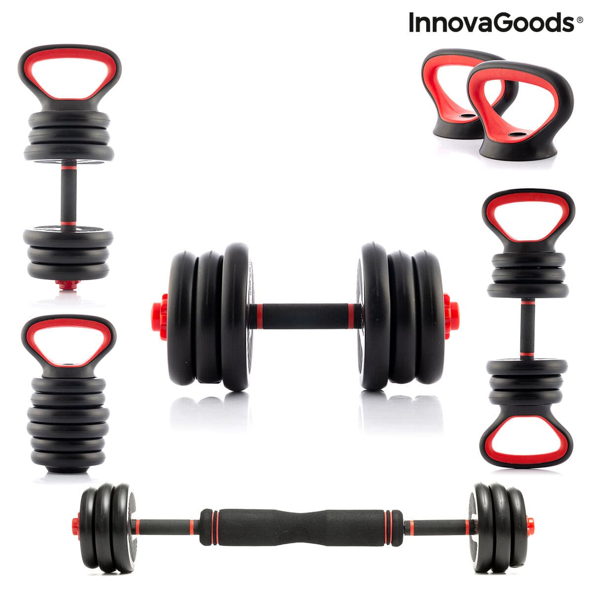 6 in 1 Verstellbarer Hantelsatz mit Trainingsanleitung Sixfit InnovaGoods   Eisen (Restauriert B)