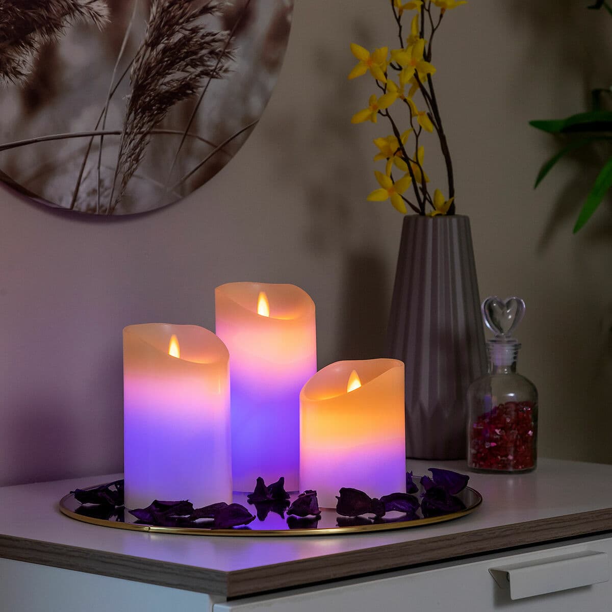 Mehrfarbige LED-Kerzen Flammeneffekt mit Fernbedienung Lendles InnovaGoods Weiß 3 Stück (Restauriert A) - Thumbnail 2