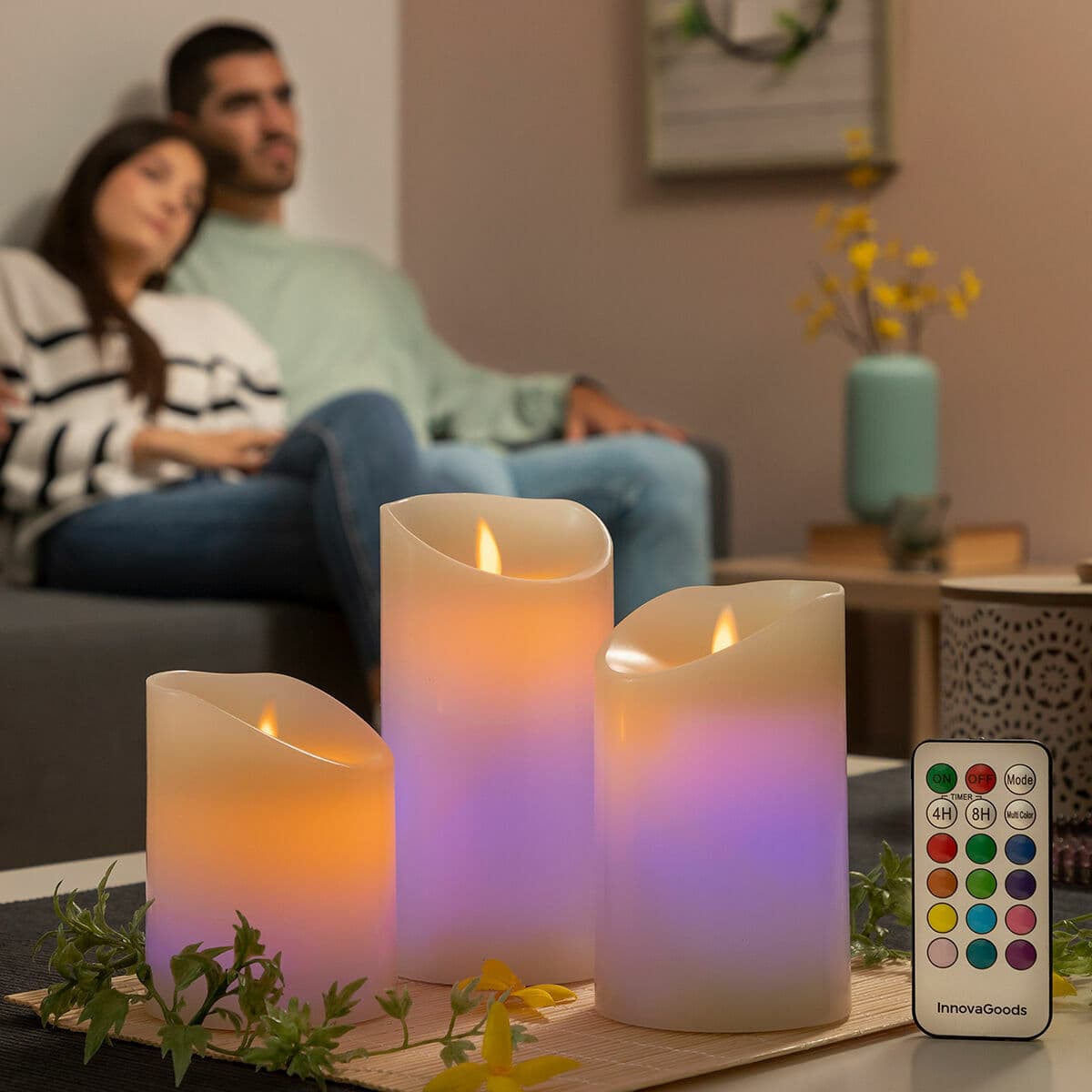 Mehrfarbige LED-Kerzen Flammeneffekt mit Fernbedienung Lendles InnovaGoods Weiß 3 Stück (Restauriert A) - Thumbnail 7