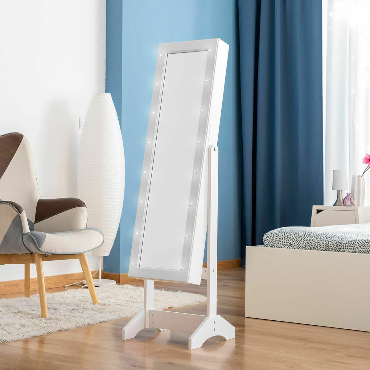 Stand-Schmuckspiegel mit LED InnovaGoods Weiß Holz Kunststoff (Restauriert A) - Thumbnail 3