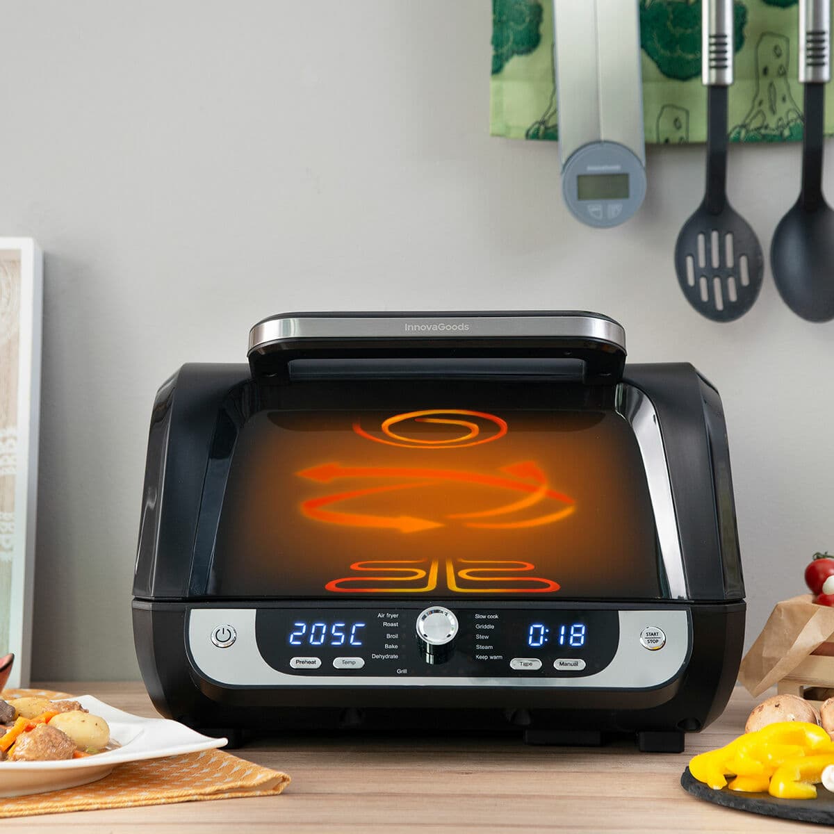 Heißluftfritteuse mit Grill, Zubehör und Rezeptbuch InnovaGoods Fryinn 12-in-1 6000 Schwarz Stahl 3400 W 6 L - Thumbnail 2