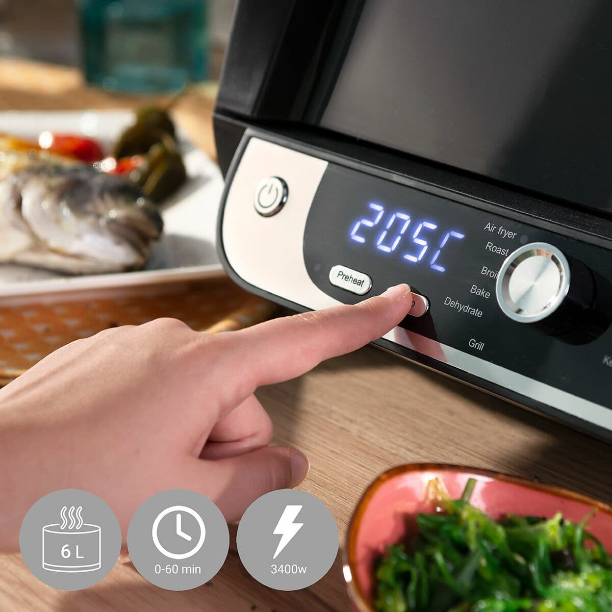 Heißluftfritteuse mit Grill, Zubehör und Rezeptbuch InnovaGoods Fryinn 12-in-1 6000 Schwarz Stahl 3400 W 6 L - Thumbnail 5