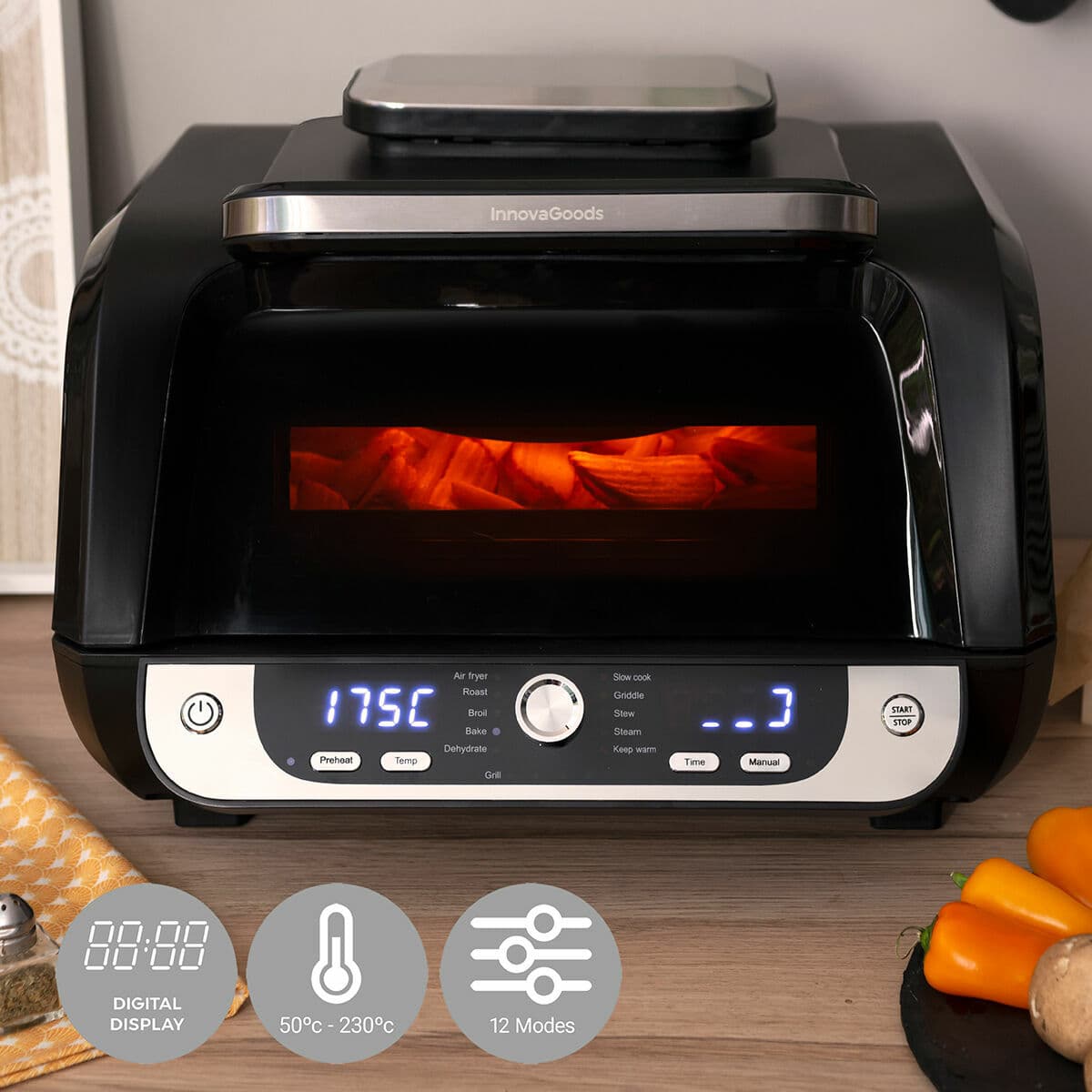 Heißluftfritteuse mit Grill, Zubehör und Rezeptbuch InnovaGoods Fryinn 12-in-1 6000 Schwarz Stahl 3400 W 6 L - Thumbnail 6