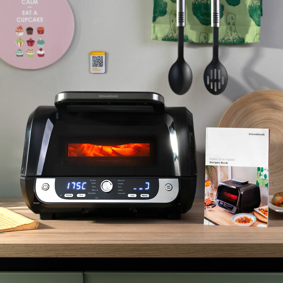 Heißluftfritteuse mit Grill, Zubehör und Rezeptbuch InnovaGoods Fryinn 12-in-1 6000 Schwarz Stahl 3400 W 6 L - Thumbnail 8