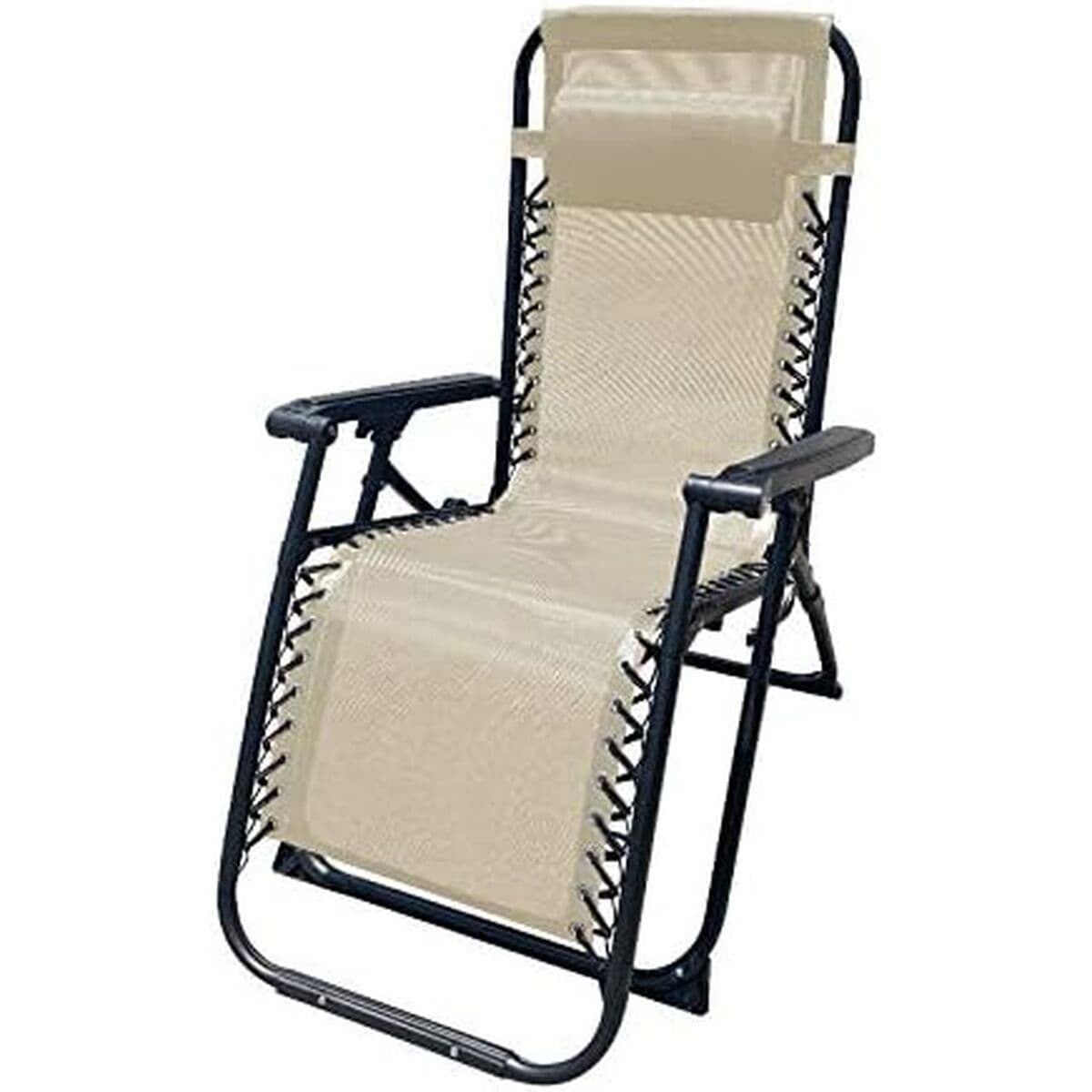 Marbueno Klappbarer Liegestuhl Stahl mit Kissen Garten und Pool 90X66X108 cm Schwerelosigkeit Beige 10005 - Thumbnail 4