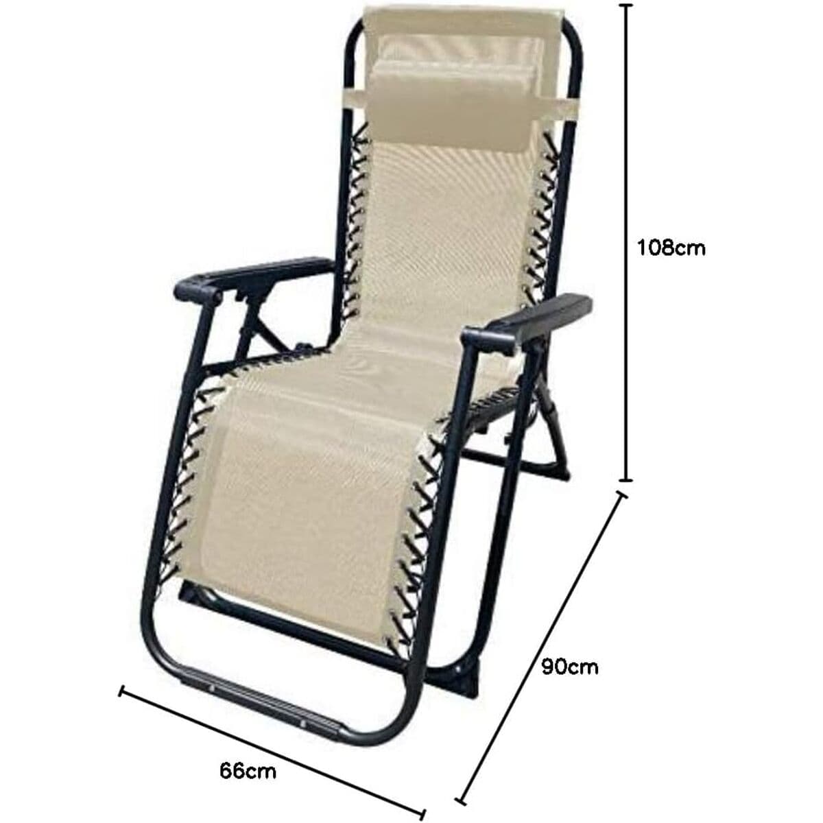 Marbueno Klappbarer Liegestuhl Stahl mit Kissen Garten und Pool 90X66X108 cm Schwerelosigkeit Beige 10005 - Thumbnail 8