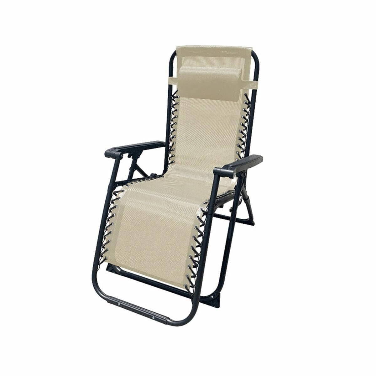 Marbueno Klappbarer Liegestuhl Stahl mit Kissen Garten und Pool 90X66X108 cm Schwerelosigkeit Beige 10005 - Thumbnail 5